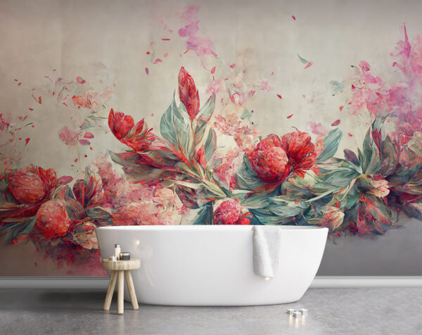 Schilderij van bloemen en bladeren Schilderij van bloemen en bladeren