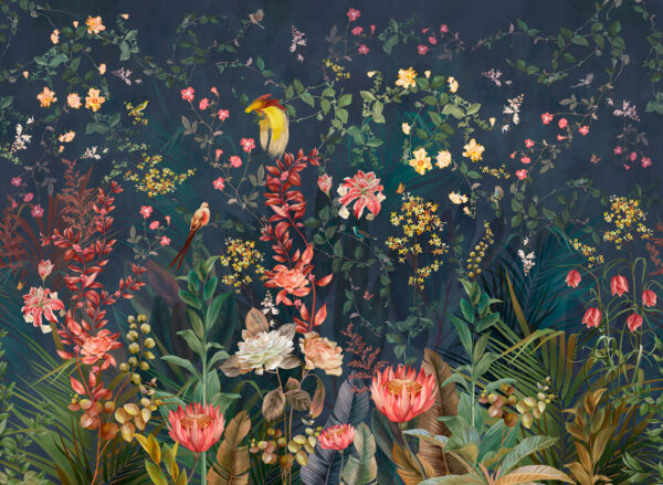 Behang met bloemen en vogels Behang met bloemen en vogels