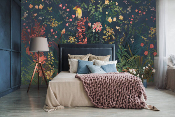 Behang met bloemen en vogels Behang met bloemen en vogels