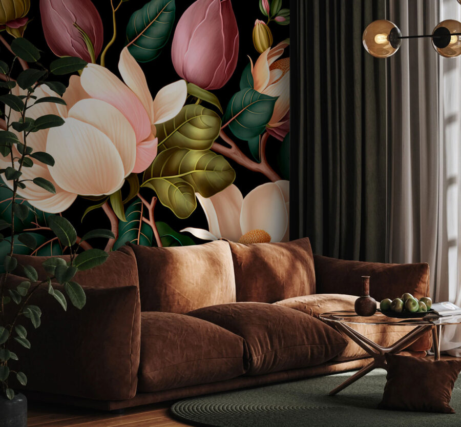 Elegante bloemencompositie op donkere achtergrond