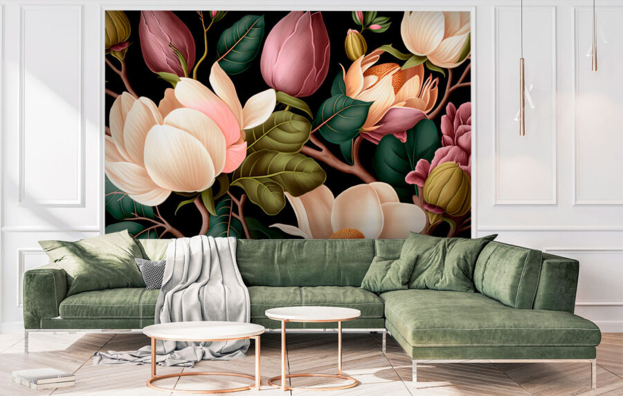 Elegante bloemencompositie op donkere achtergrond
