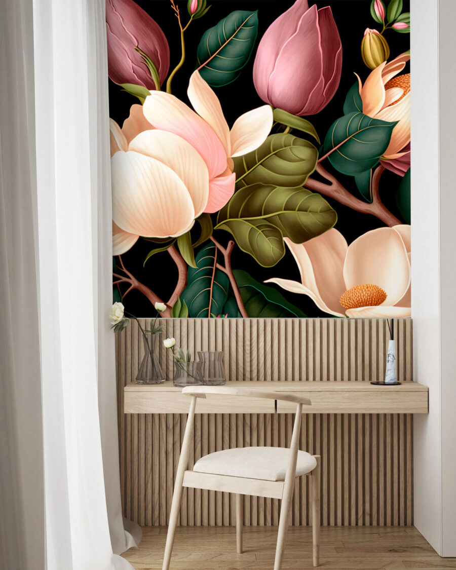 Elegante bloemencompositie op donkere achtergrond