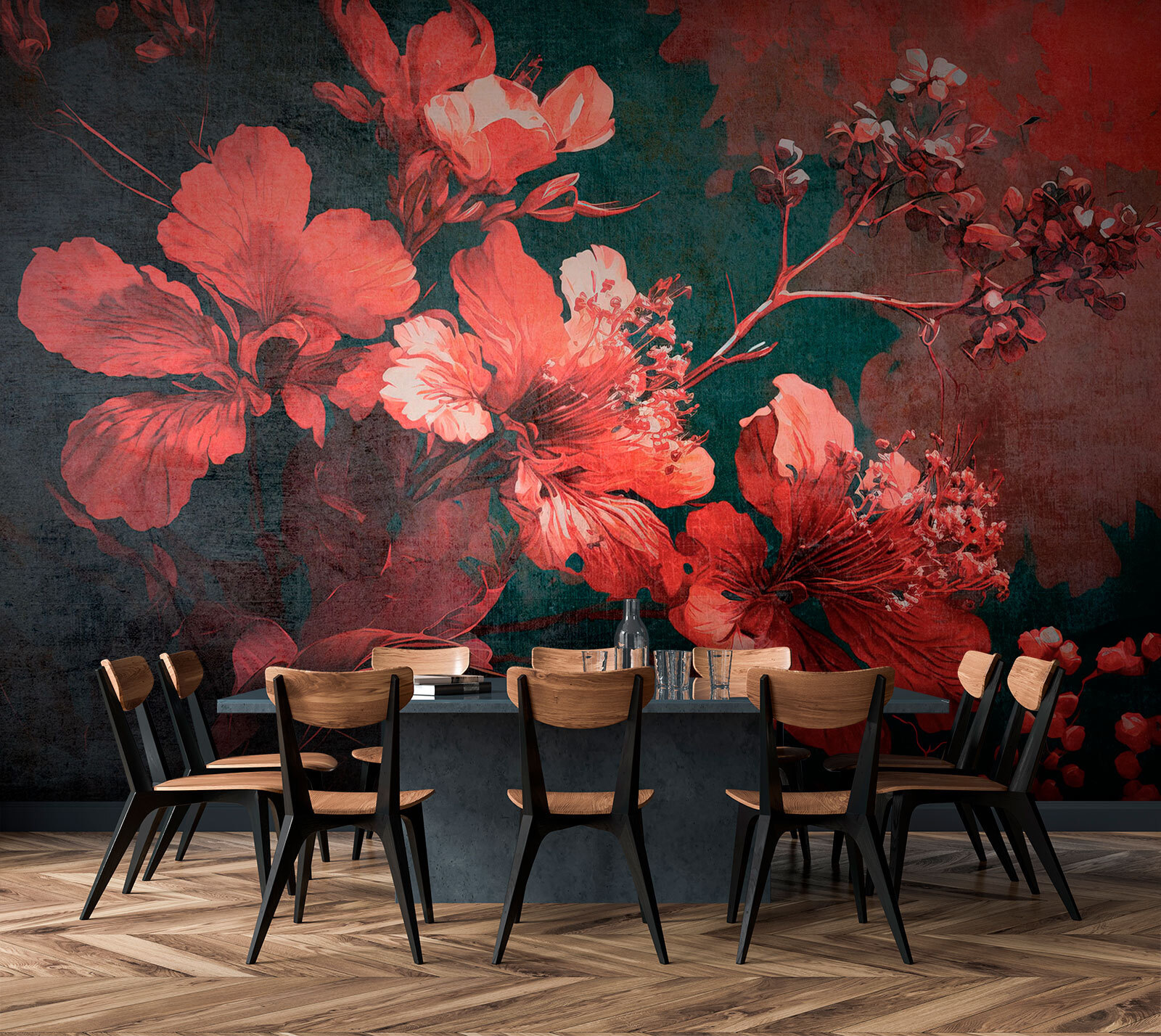 Vibrant blossoms amid dark foliage Vibrant blossoms amid dark foliage