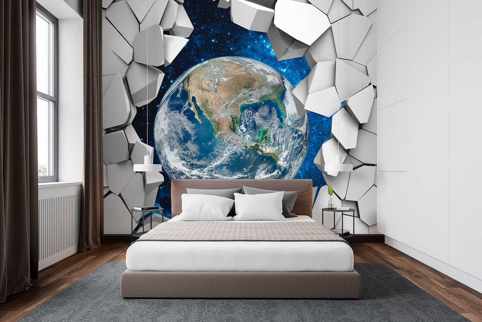 Planet earth breaking through a hole in the wall Planet earth breaking through a hole in the wall