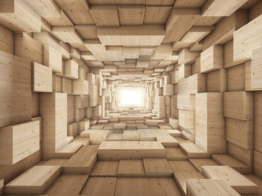 Tunnel van houten blokken