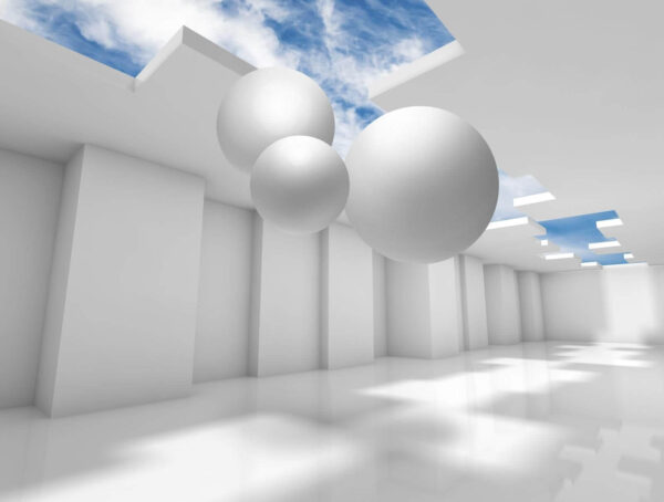 Witte kamer met witte muren en witte ballen Witte kamer met witte muren en witte ballen