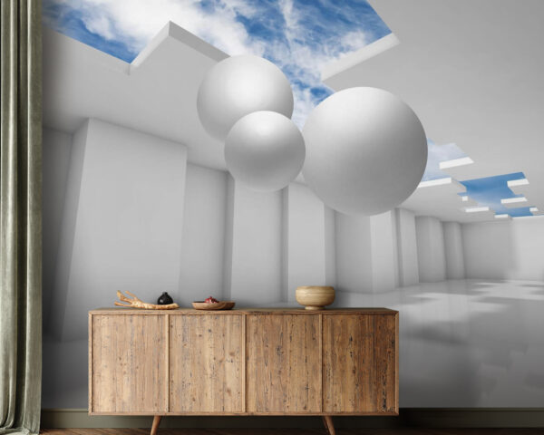 Witte kamer met witte muren en witte ballen Witte kamer met witte muren en witte ballen