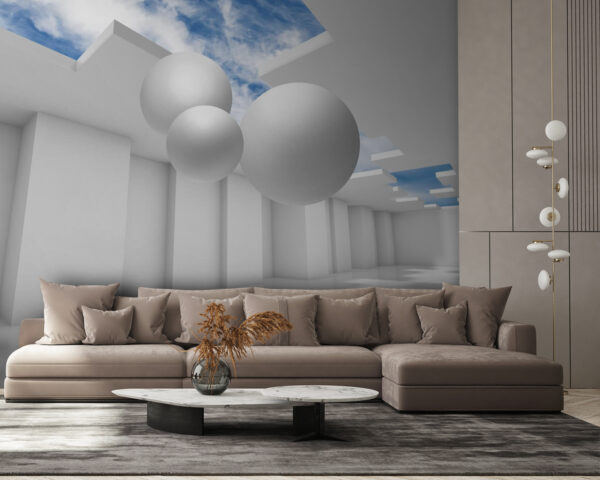 Witte kamer met witte muren en witte ballen Witte kamer met witte muren en witte ballen