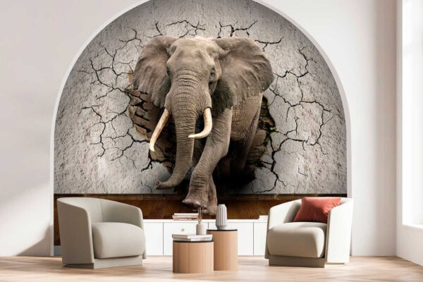 Een olifant die door een muur komt Een olifant die door een muur komt