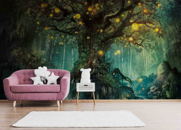 Schilderij van een boom met lichtjes erop Schilderij van een boom met lichtjes erop