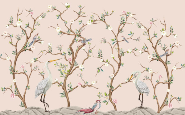 Behang met vogels en bloemen Behang met vogels en bloemen