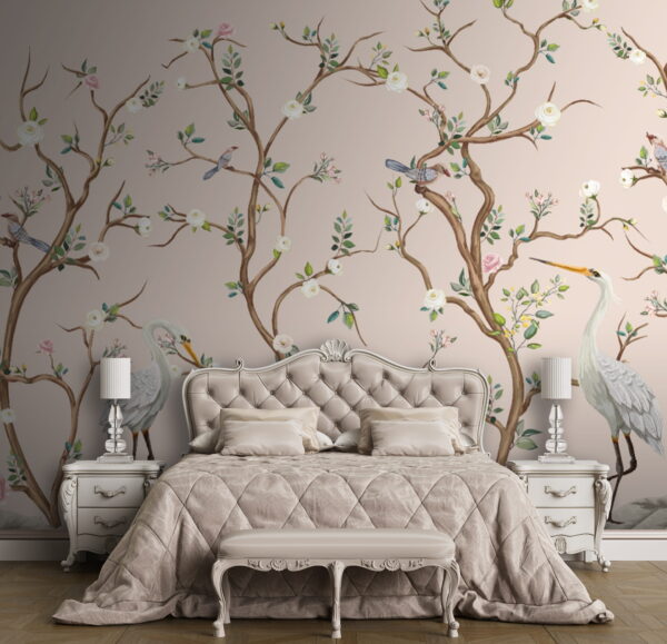 Behang met vogels en bloemen Behang met vogels en bloemen