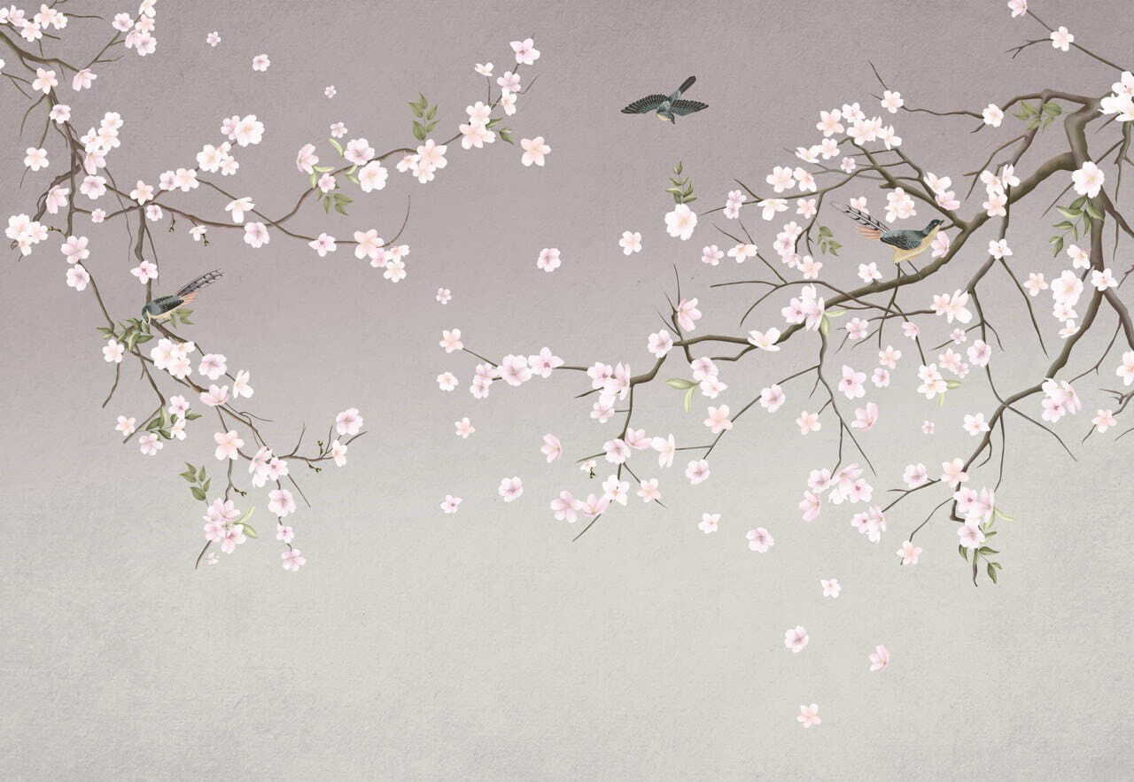 Tree branch with flowers and birds Tree branch with flowers and birds
