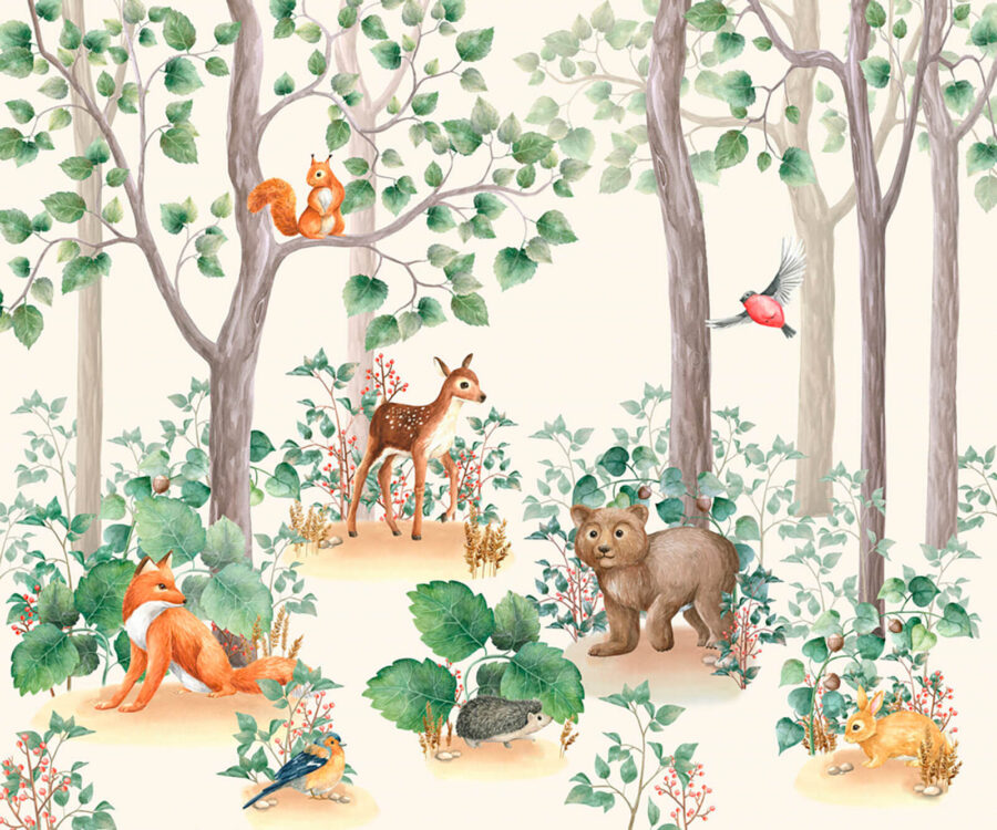 Behang met dieren in het bos