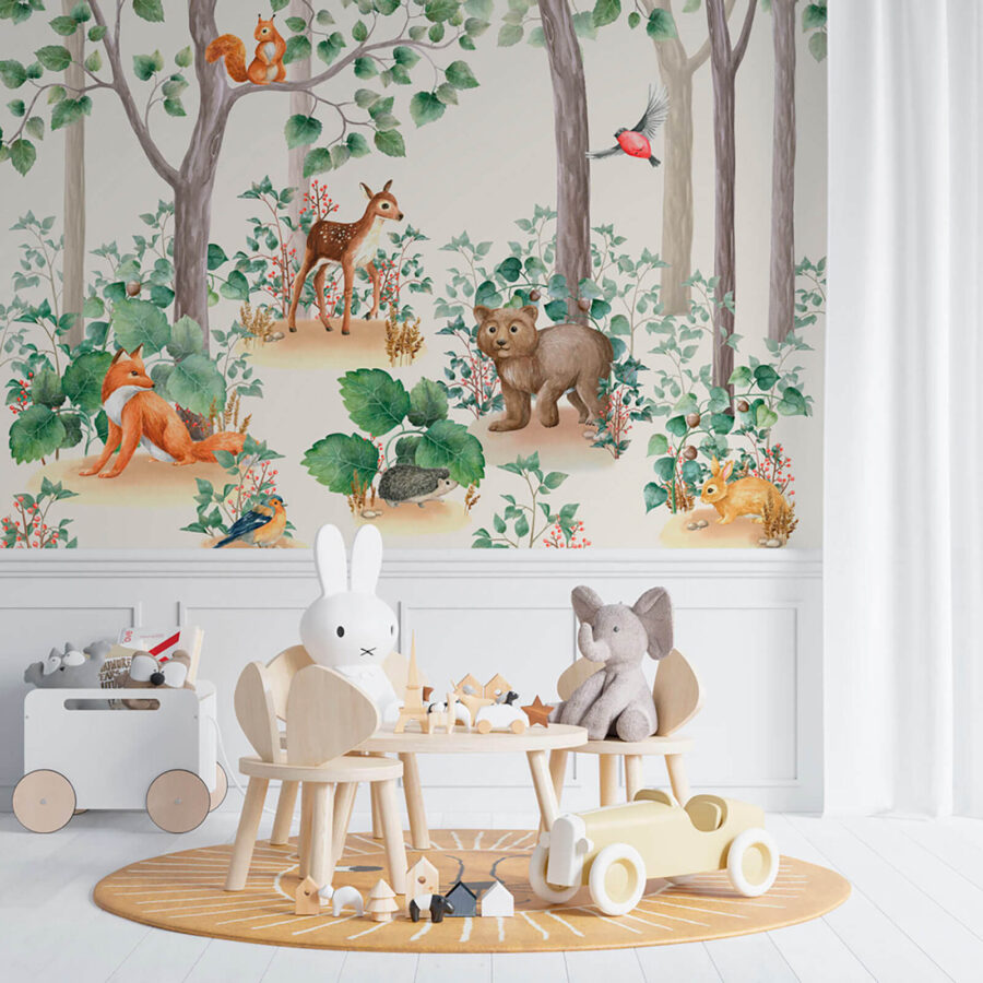 Behang met dieren in het bos