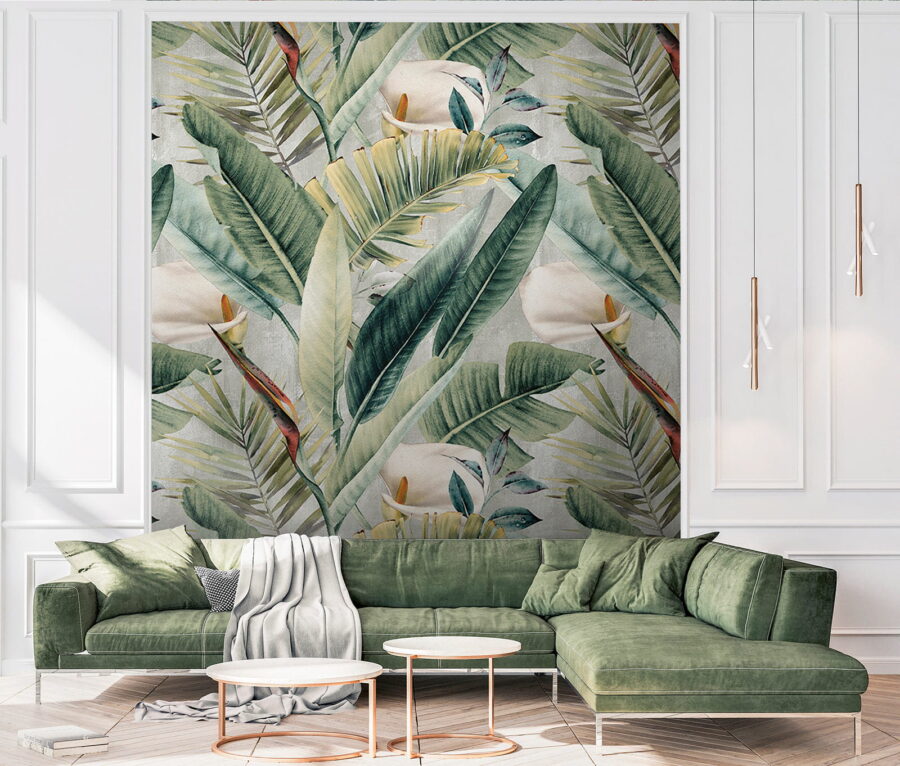Patroon van groene bladeren en bloemen