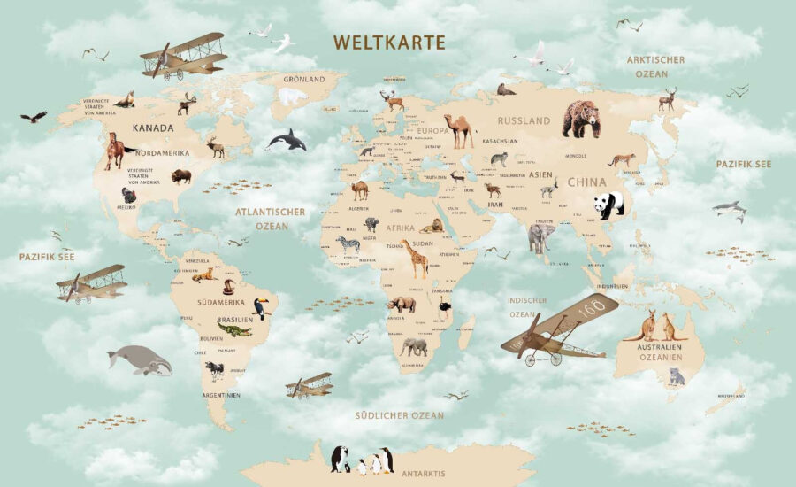 Wereldkaart met dieren