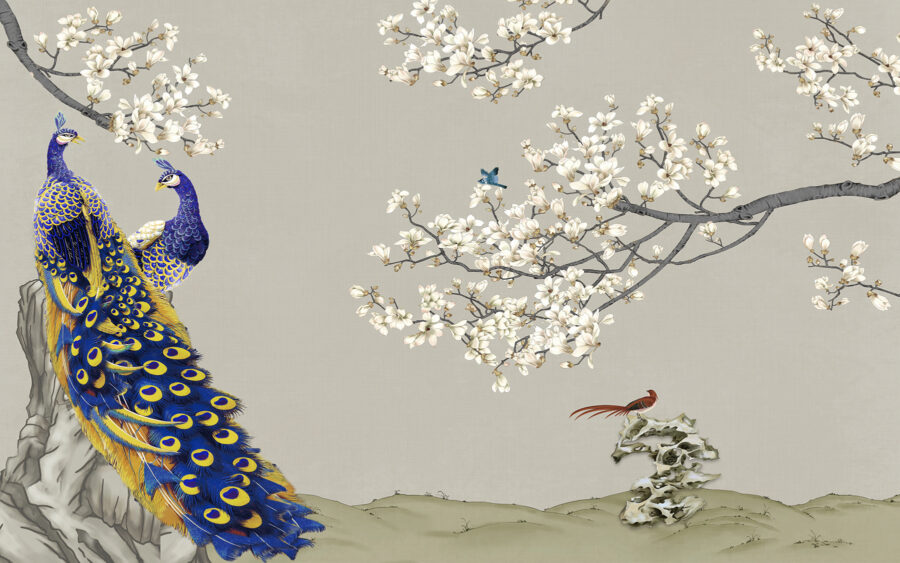 Peacock and birds on a tree Peacock and birds on a tree