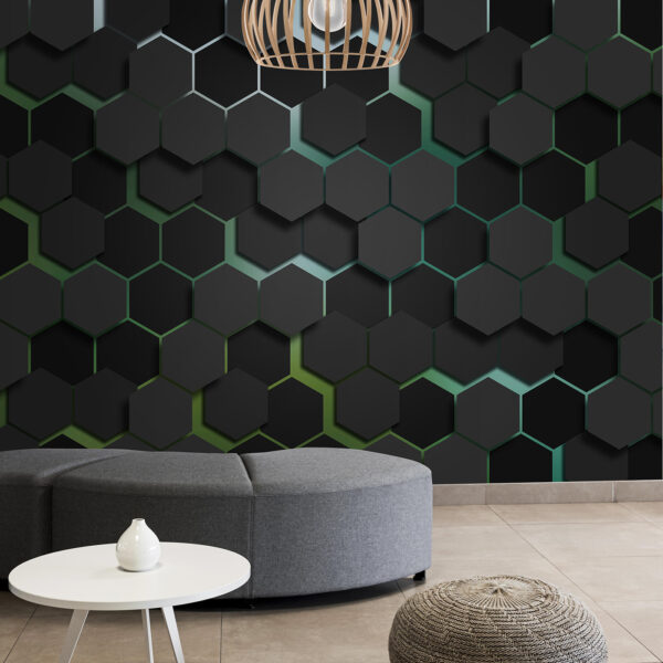 A black hexagons with green edges