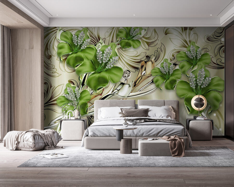 Fotobehang Elegant bloemendessin in zachte tinten. - Afbeelding 2