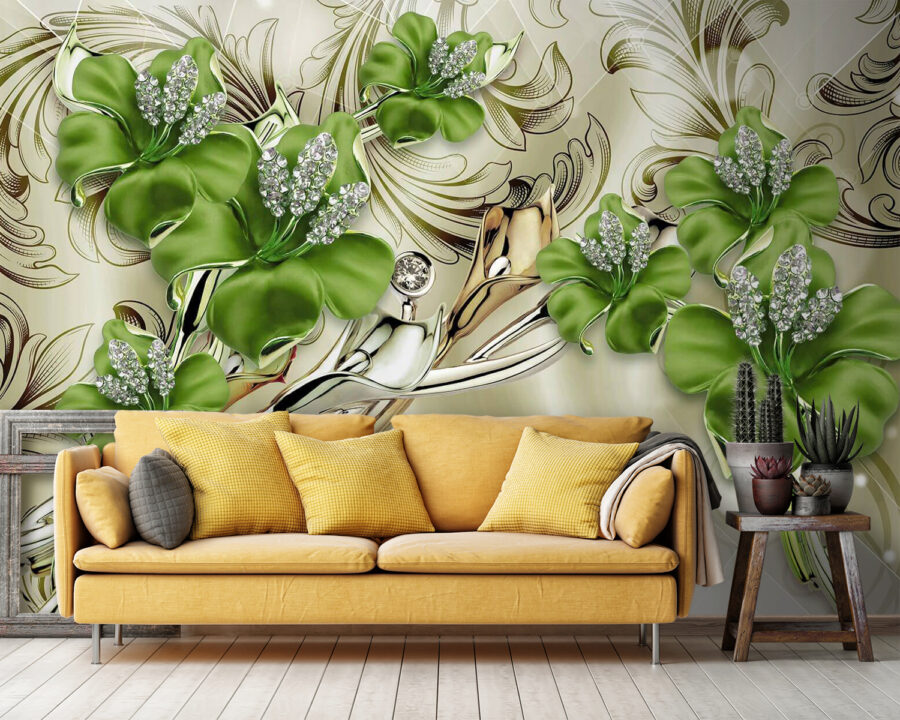 Fotobehang Elegant bloemendessin in zachte tinten.