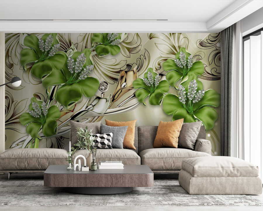 Fotobehang Elegant bloemendessin in zachte tinten. - Afbeelding 3