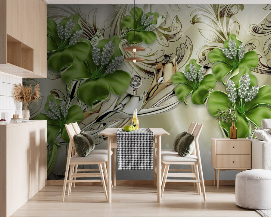 Fotobehang Elegant bloemendessin in zachte tinten. - Afbeelding 4