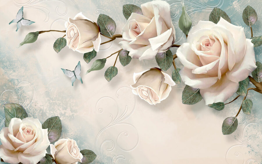 Delicate rozen en vlinders in harmonie