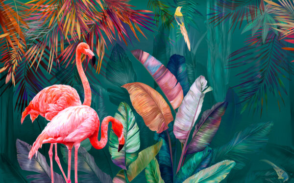 Flamingo's en kleurrijke bladeren Flamingo's en kleurrijke bladeren