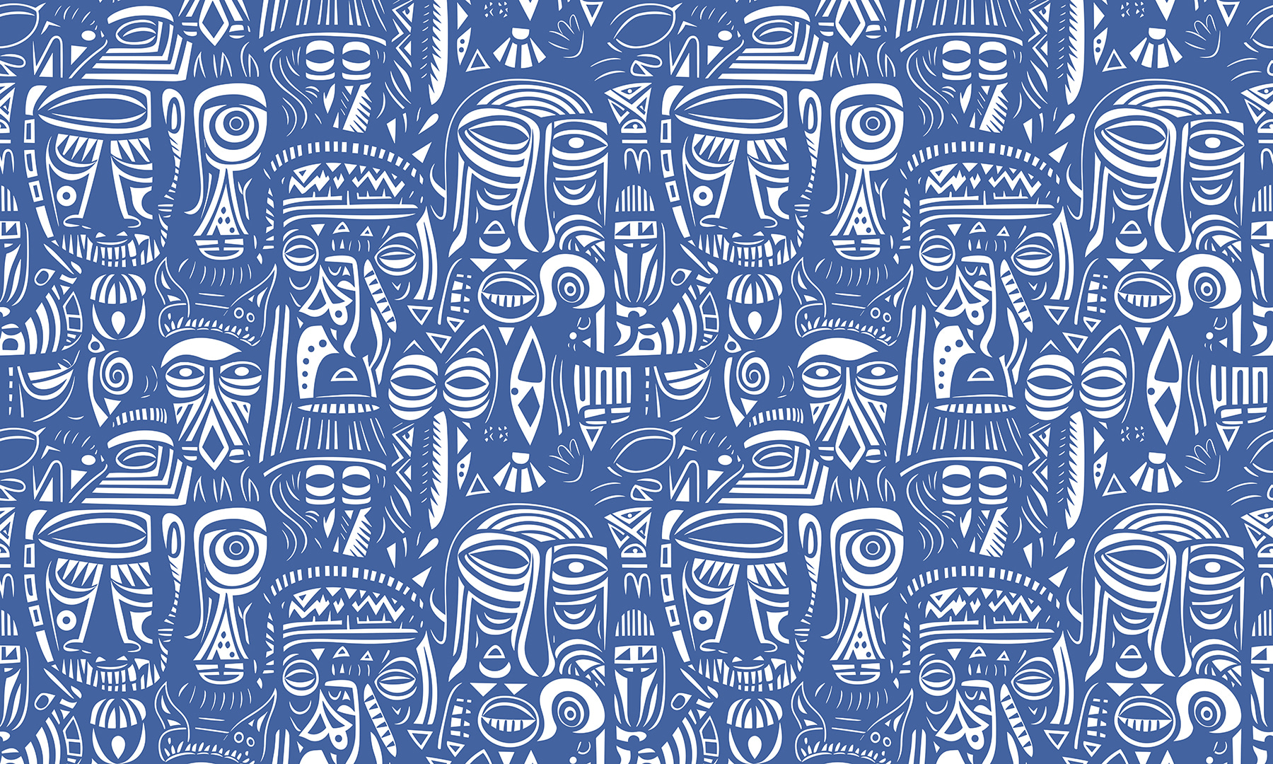 Blauw en wit patroon van gezichten u98723p - Blauw en wit patroon van gezichten - tegory
