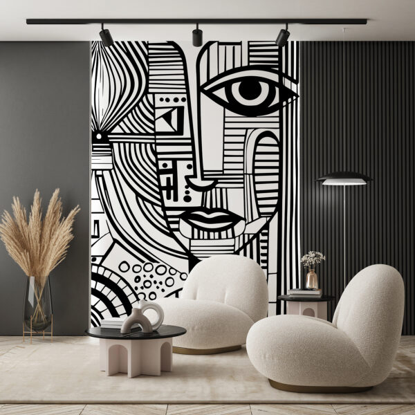 Een zwart-wit tekening van een vrouw’s gezicht Fotobehang Een zwart-wit tekening van een vrouw’s gezicht