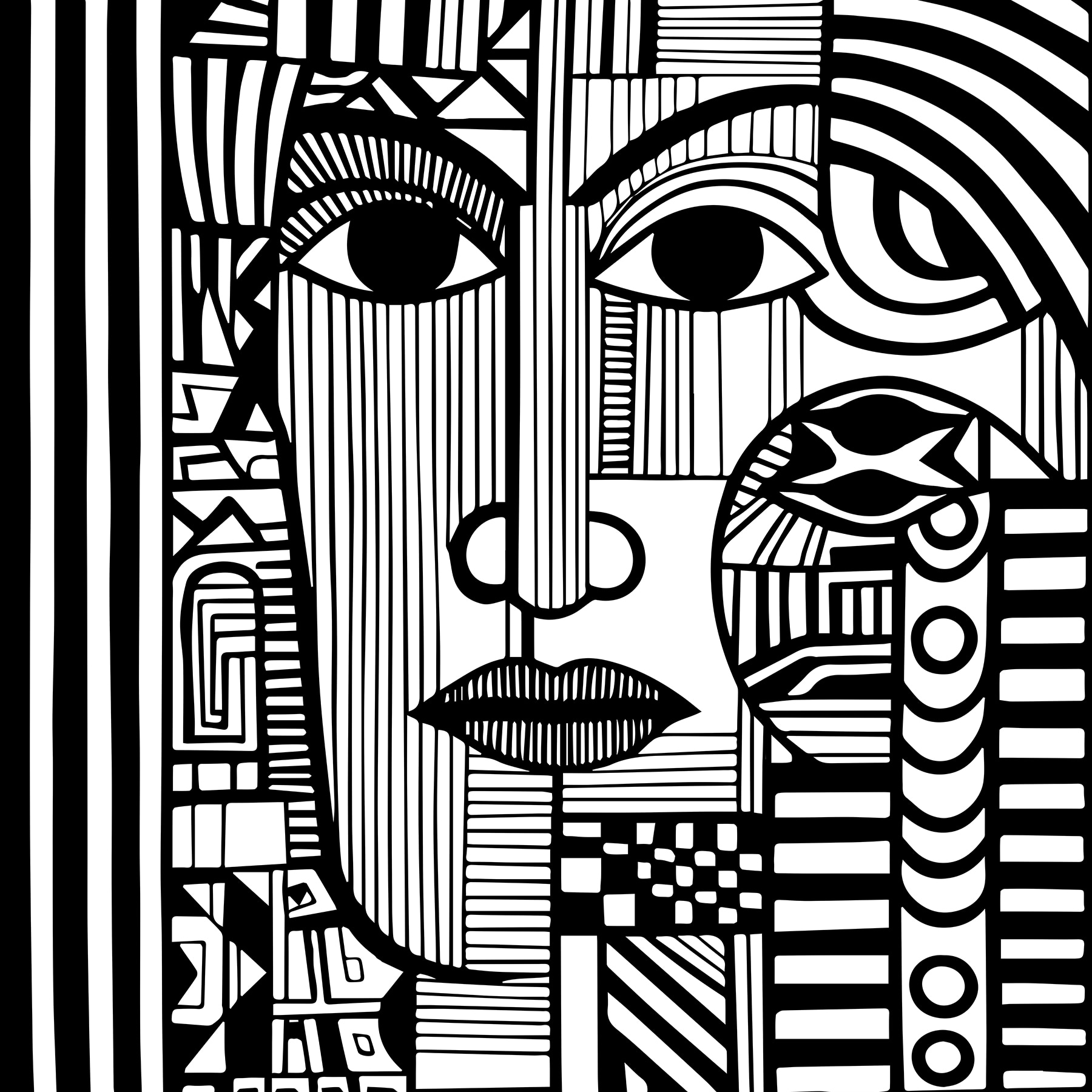 A black and white drawing of a face A black and white drawing of a face