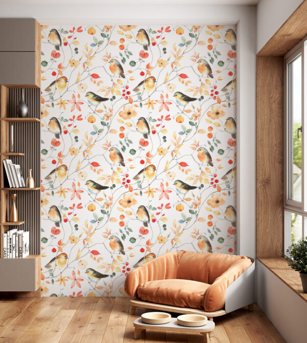 Een patroon van vogels en bloemen Een patroon van vogels en bloemen