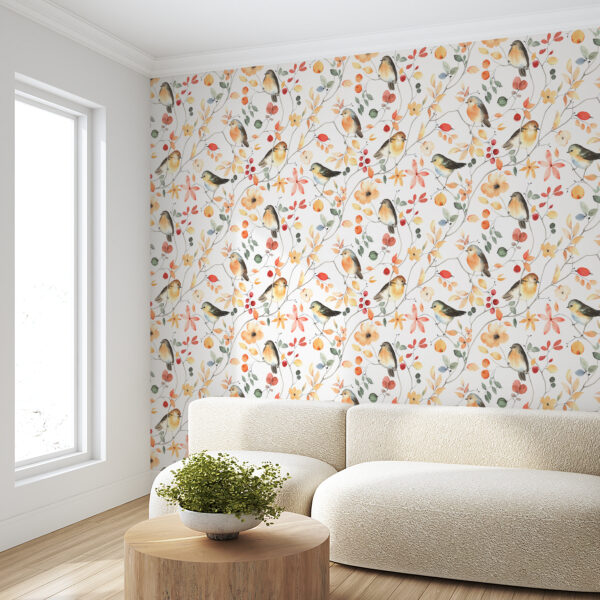 Een patroon van vogels en bloemen Een patroon van vogels en bloemen