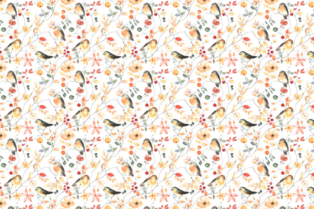 Een patroon van vogels en bloemen Een patroon van vogels en bloemen