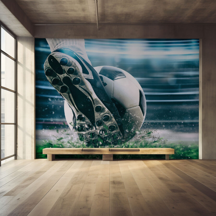 Een voetbal die tegen een bal schopt