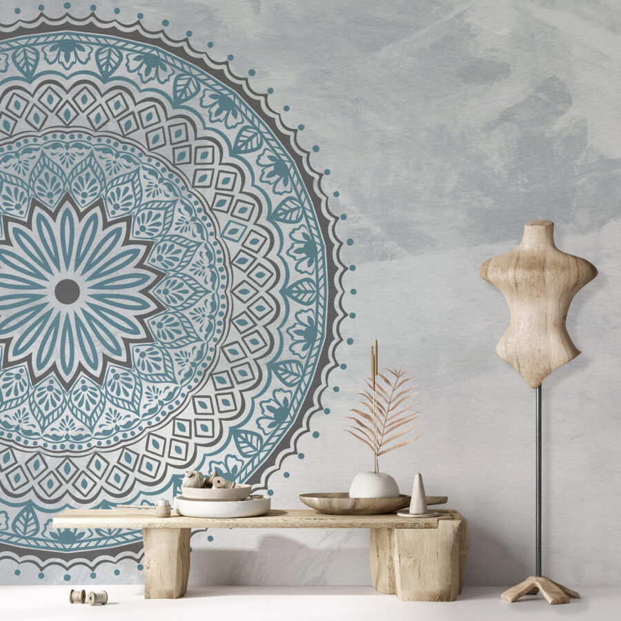 Een blauwe en grijze mandala
