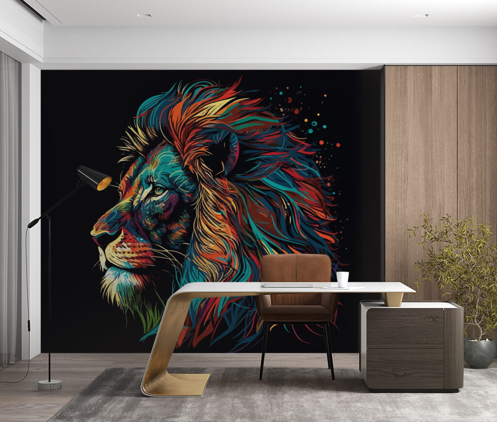 A colorful lion with long mane A colorful lion with long mane
