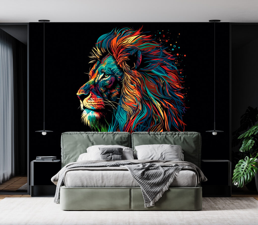 A colorful lion with long mane A colorful lion with long mane