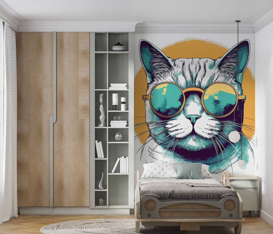 Fotobehang Een kat met een zonnebril - Afbeelding 3