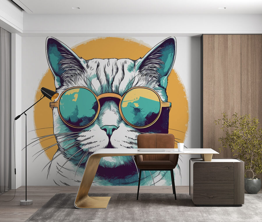 Fotobehang Een kat met een zonnebril - Afbeelding 2