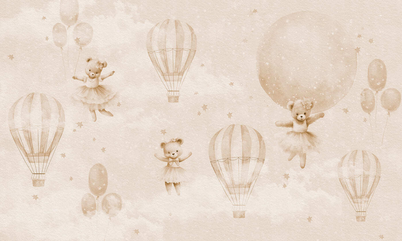 A group of teddy bears and hot air balloons