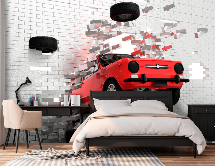 Auto botst door een muur