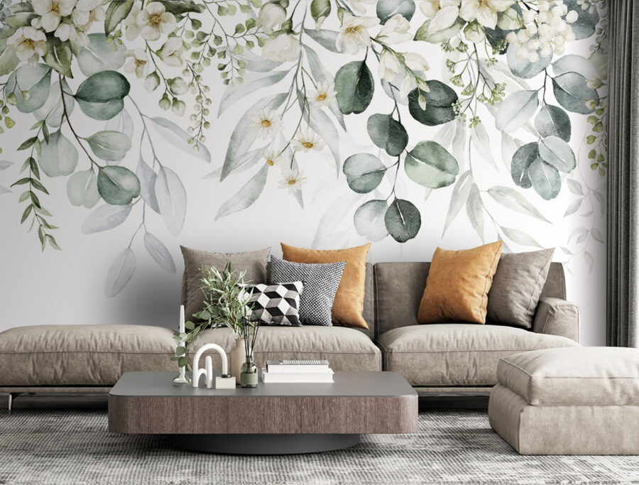 Fotobehang Delicaat bloemstuk in aquarel. - Afbeelding 4