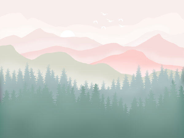 Een landschap met bomen en bergen Een landschap met bomen en bergen