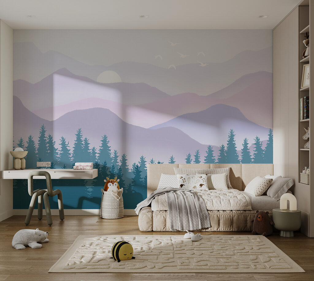 A landscape of mountains and trees