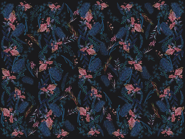 Een patroon van bloemen en bladeren Een patroon van bloemen en bladeren