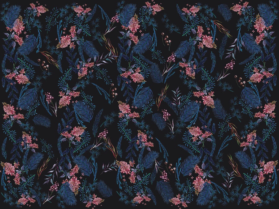 Een patroon van bloemen en bladeren Een patroon van bloemen en bladeren