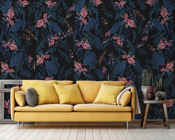 Een patroon van bloemen en bladeren Een patroon van bloemen en bladeren