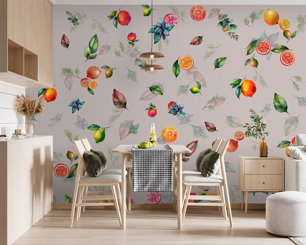 Fotobehang Een patroon van fruit en bladeren (Artikelnummer: u98770v1) Fotobehang Fotobehang Een patroon van fruit en bladeren (Artikelnummer: u98770v1)